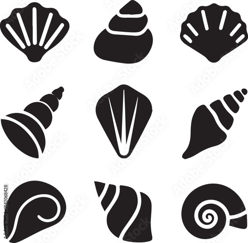 Seashell Silhouette Vector Set, Shell Icon