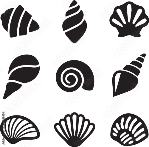 Seashell Silhouette Vector Set, Shell Icon
