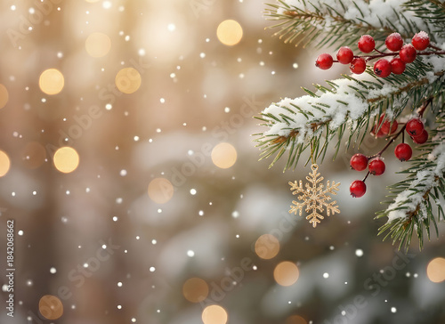 Decorative green twigs of Chrismas tree and silver garlands with empty space for text isolated on white or transparent background