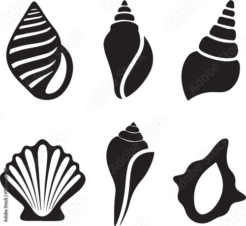 Seashell Silhouette Vector Set, Shell Icon