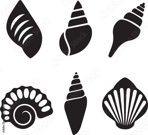 Seashell Silhouette Vector Set, Shell Icon