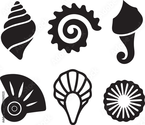 Seashell Silhouette Vector Set, Shell Icon
