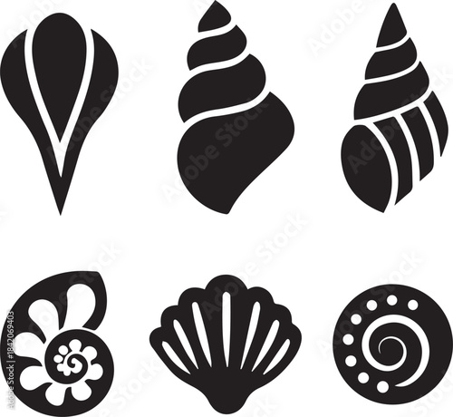 Seashell Silhouette Vector Set, Shell Icon