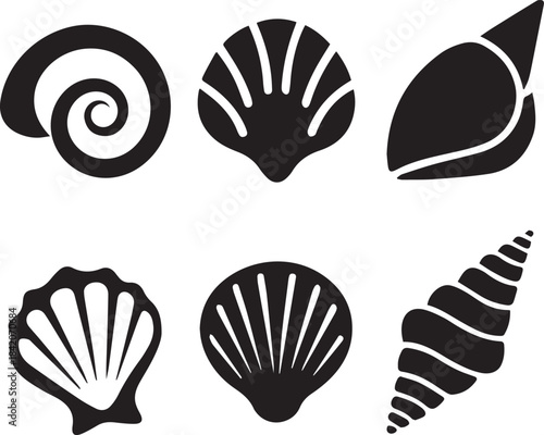 Seashell Silhouette Vector Set, Shell Icon