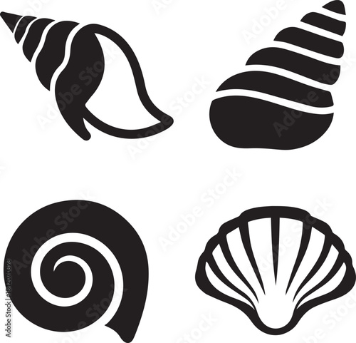 Seashell Silhouette Vector Set, Shell Icon