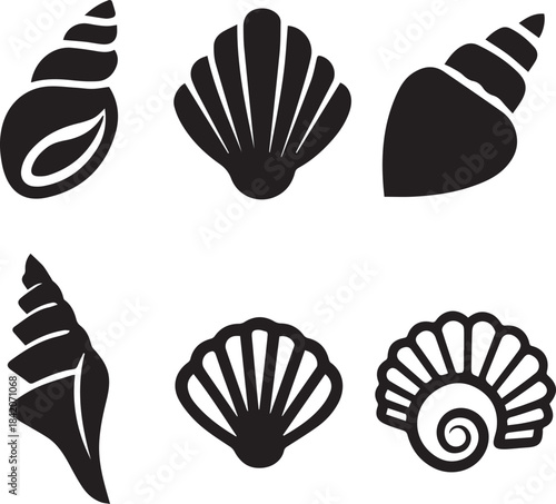 Seashell Silhouette Vector Set, Shell Icon
