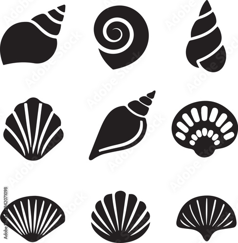 Seashell Silhouette Vector Set, Shell Icon