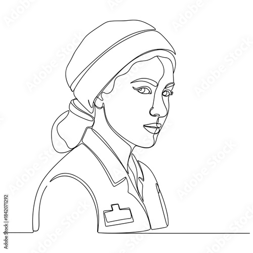 Muslim woman in outline style wearing hijab and uniform  