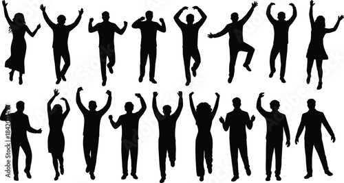 Collection of diverse professional business people silhouettes, male and female, walking forward with confidence and determination, isolated vector set.