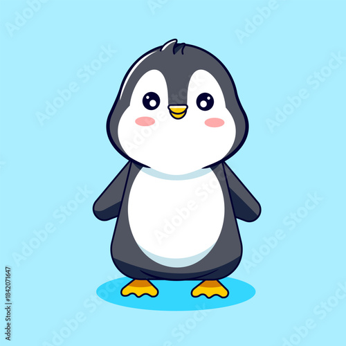 Cute Penguin Character Standing Vector Illustration Cartoon Kawaii