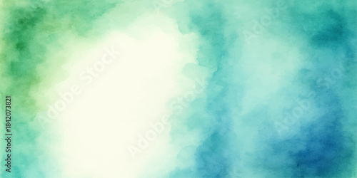 Abstract blue watercolor background of smoky clouds in the light sky with a paper texture