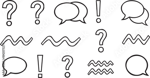 Speech Bubbles and Punctuation Marks on White Background
