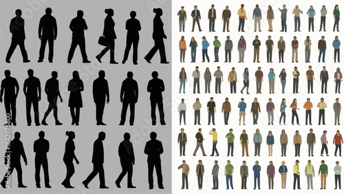 Collection of Diverse Human Silhouettes and Detailed Figures.