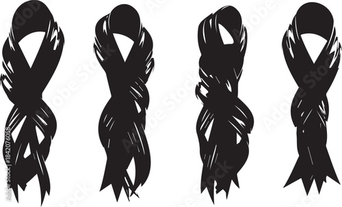 Silhouette Ribbon: A sequence of elegant, black ribbons artfully sculpted into a variety of knot designs, symbolizing support, remembrance, or advocacy.