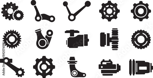 Black Industrial Icons on White Background