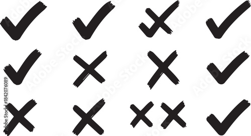 Black Checkmarks and Crosses on White Background