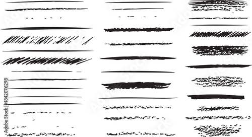 Fotografie Set of Hand Drawn Black Underline Markers, Grunge Scribble Lines, and Divider Br