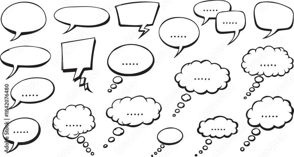 Fototapeta premium Hand Drawn Speech and Thought Bubbles Collection Vector with Ellipses Isolated
