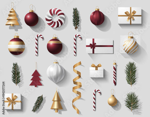 Top-view flat lay Christmas decorations