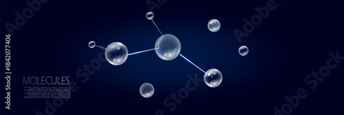 Molecules and atoms vector abstract background, science chemistry and physics theme illustration, micro and nano research and technology theme, microscopic particles.