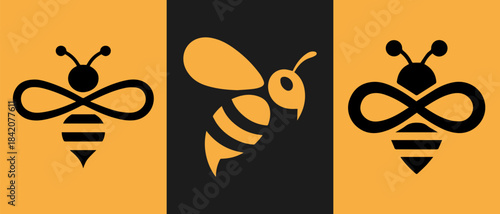 Stylized bees with infinity symbols on their backs vector template
