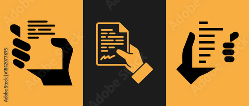 Hands holding digital documents vector icon design