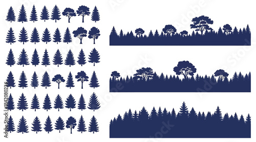 Stylized American flag made of tree silhouettes, environmental symbolism, nature and national identity fusion, forest-themed patriotic design, creative conservation concept, abstract eco illustration
