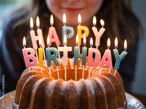 Young girl blowing out happy birthday candles on a cake