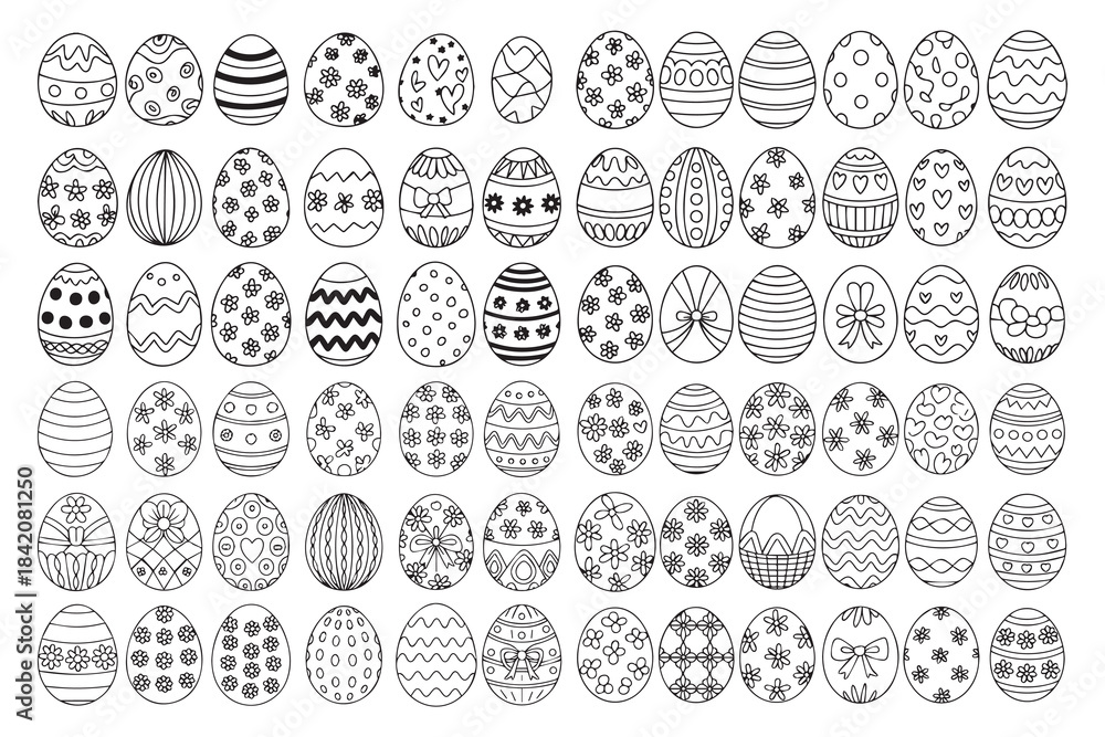 Fototapeta premium Beautiful Easter Egg Designs Coloring Sheet Packed with Fun Patterns for Creative Kids and Adults to Color and Display