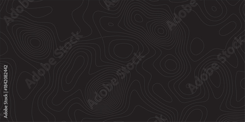 Abstract white on black background Topographic line map pattern. Contour elevation topographic and textured Background Modern design with black background with topographic wavy patted.	