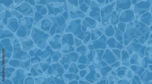 Blue water surface with dynamic light reflections, abstract pattern of interconnected shapes, close-up pool texture, natural beauty of sunlight refracting through moving liquid, minimalist background