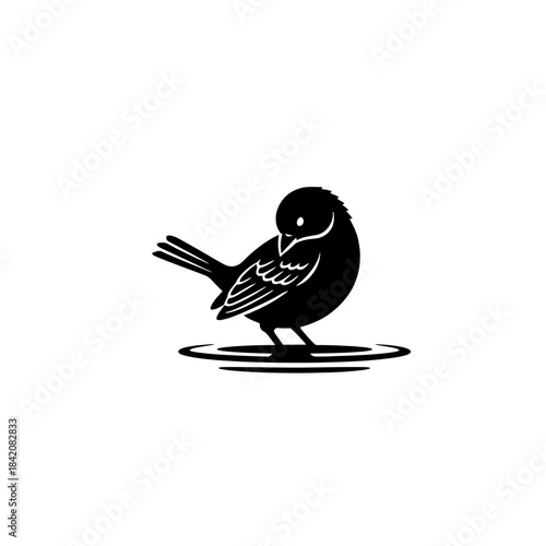 Marsh Sparrow Preening Beside a Minimal Ripple vector illustration