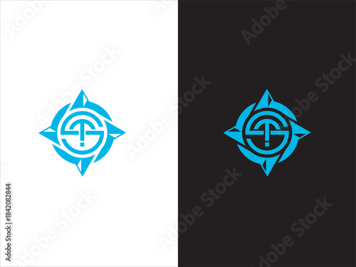 simple and modern compass and letter TS logo design template elements