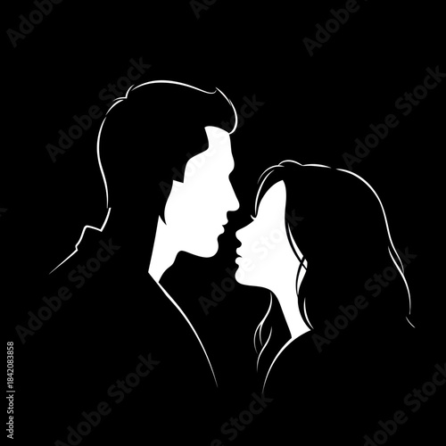 Silhouette of a couple in love sharing an intimate moment.