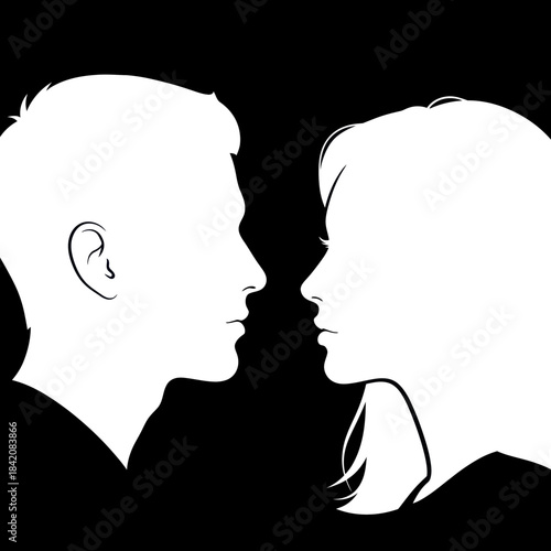 Silhouettes of a man and woman facing each other.