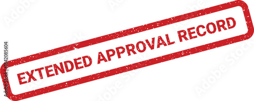 Grungy red stamp impression indicating extended approval record for various official paperwork and forms