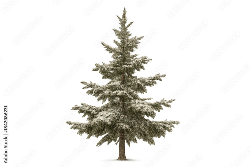 Fototapeta premium Snowy evergreen tree with frosted branches, winter pine for christmas and seasonal holiday design, transparent background