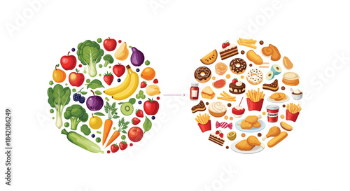 Healthy fruits and vegetables versus unhealthy junk food choices