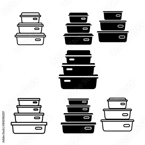 Food container vector icons set