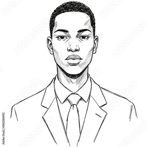 Young Black man in formal suit with serious expression  