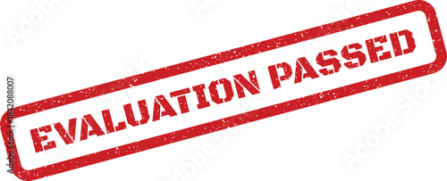 Rectangular rubber stamp mark signifying a successful assessment or completed review process