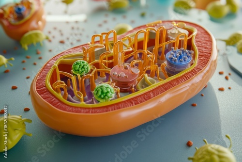 Detailed Educational Model of a Mitochondrion Showing Inner Structures and Components for Biological Study