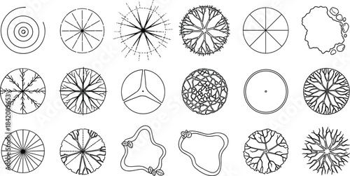 Collection of Top-Down Views of Various Trees and Plants for Architectural and Landscape Design