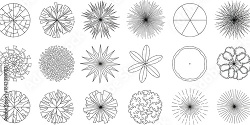 Comprehensive Collection of Diverse Top View Tree and Plant Vector Silhouettes for Architectural Landscape Planning and Urban Design Projects