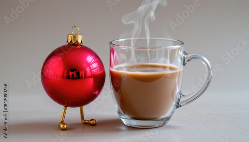 Hot Beverage with Festive Ornament Light Surface