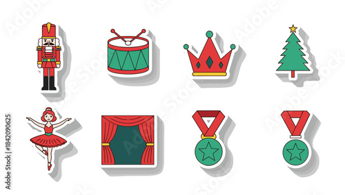 Set of festive holiday christmas icons including ornaments and figures