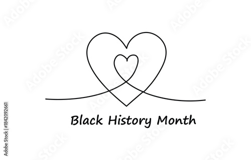 

Celebrating Black History Month February banner. Vector illustration of continuous line drawing of human palm open gesture. Design template for national holiday silhouette, logotype,