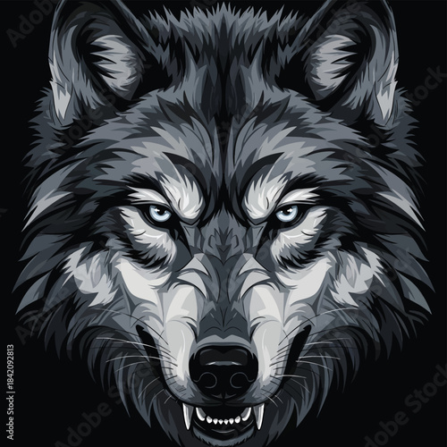 Powerful Gray Wolf Head Staring Intensely Forward