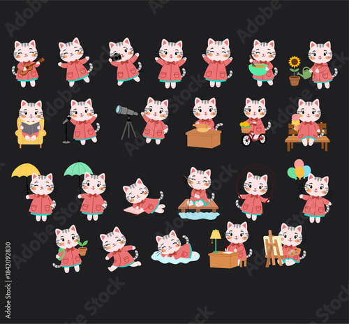 Adorable Feline Characters Engaged in Daily Life Activities Collection