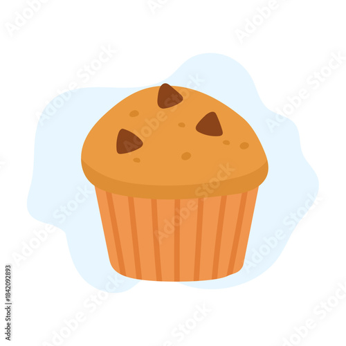 Cozy bakery mood showing chocolate chip muffin in warm tones, muffin texture adding sweet homemade charm perfect for dessert themes, cafe menus and snack visuals.